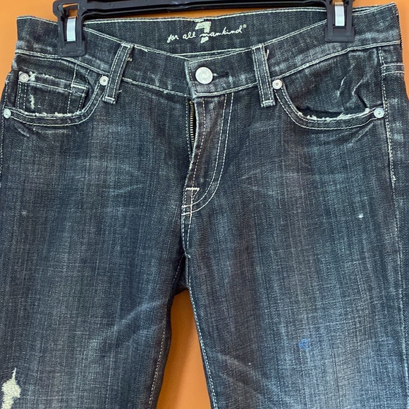 7for all mankind ladies jeans in size 27. Faded black distressed denim-Flare leg - Picture 2 of 12